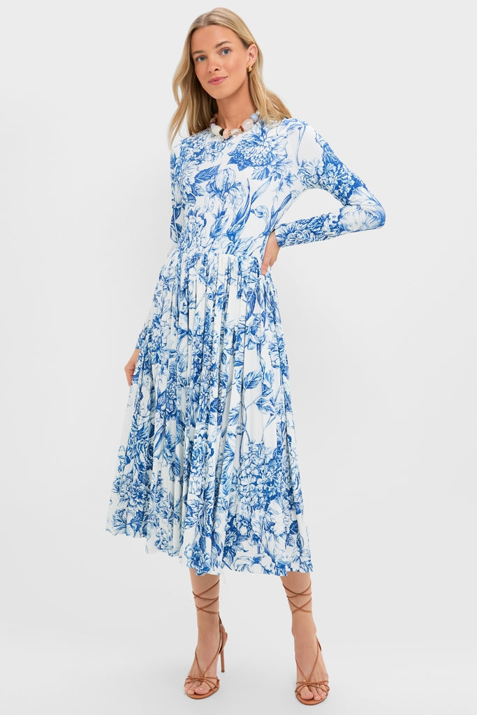 Blue Floral Jersey Pemberton Midi Dress