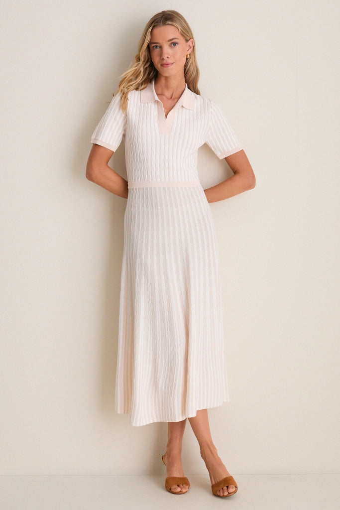 Blush and Ivory Knit Maude Polo Dress