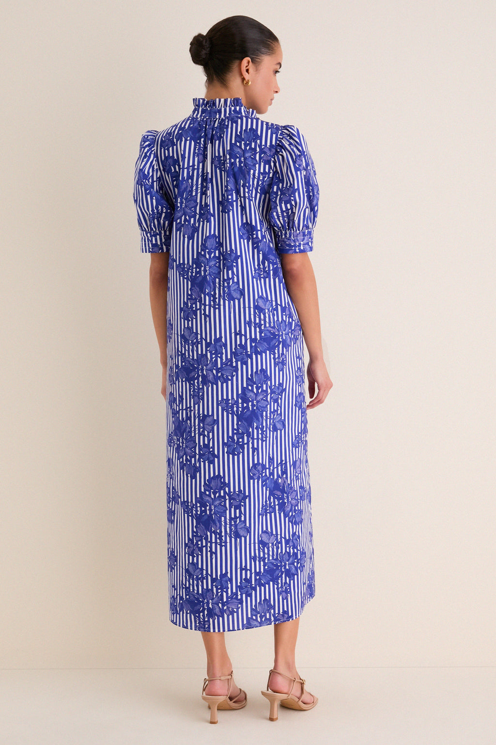Blue & White Striped Floral Louisa Maxi Dress