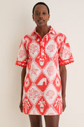 Asterias Red Collared Shirt Mini Dress