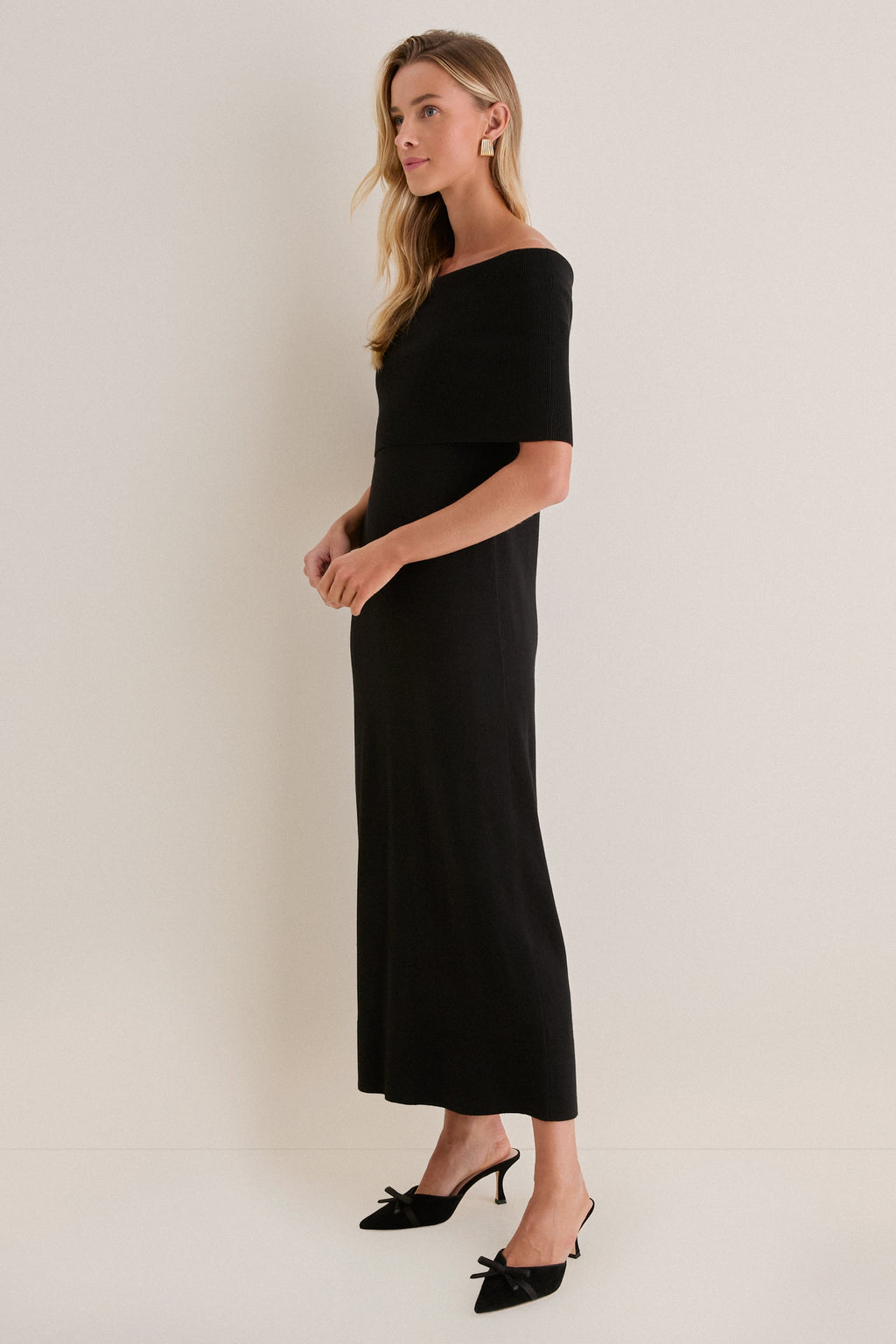 Black Off the Shoulder Sybil Sweater Dress
