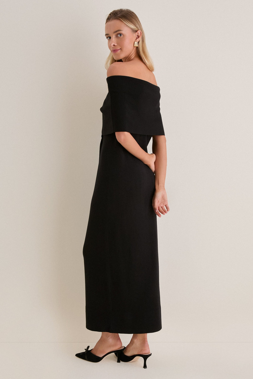 Black Off the Shoulder Sybil Sweater Dress