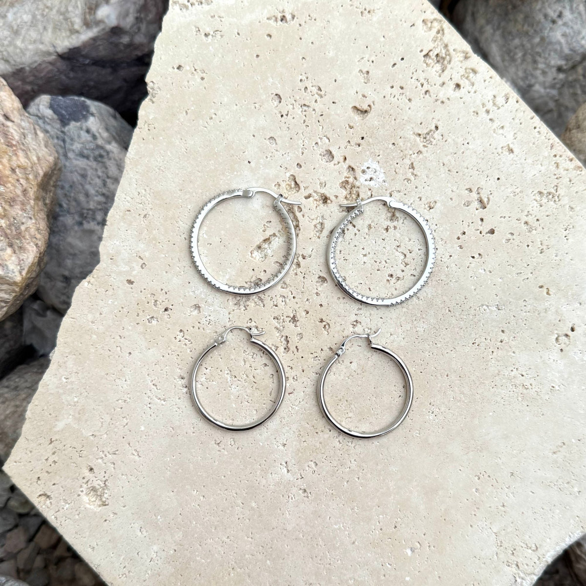 Silver Plated Infinity CZ and Plain Hoop Earring Set
