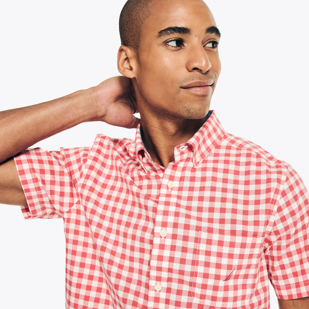 Nautica Mens Sustainably Crafted Gingham Plaid Short-Sleeve Shirt