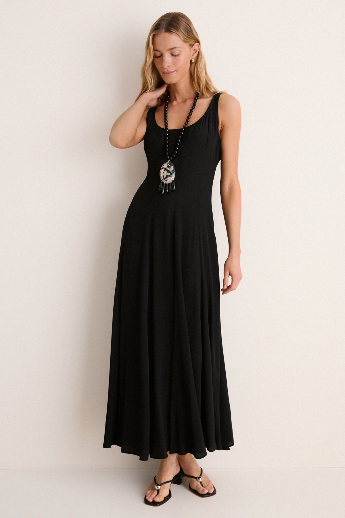Black Viscose Crepe Tank Lyon Maxi Dress