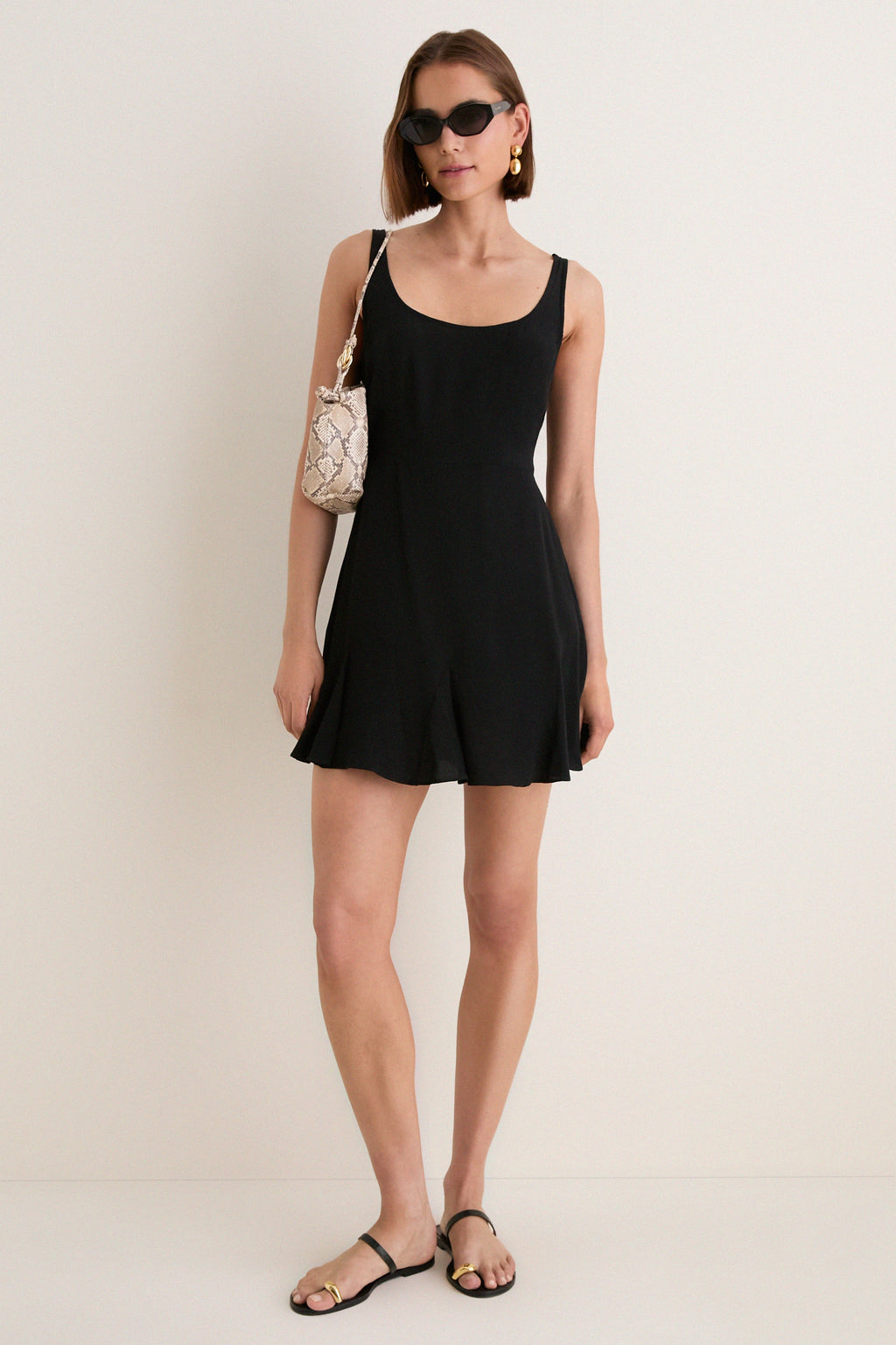 Black Viscose Crepe Lyon Mini Dress