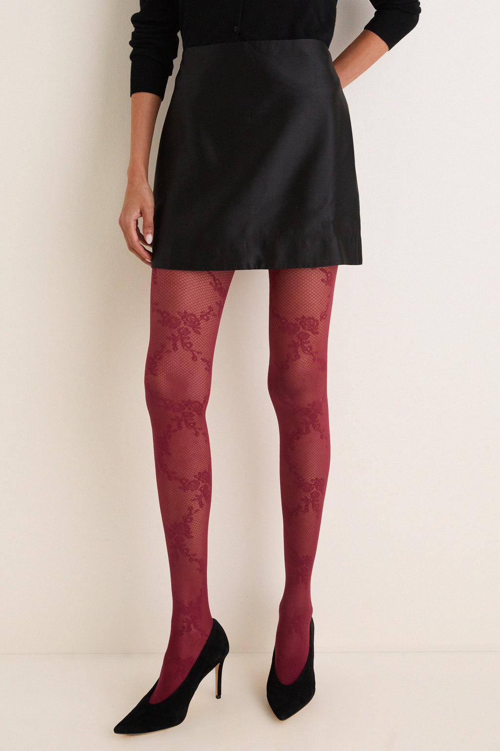 Bordeaux Floral Lace Tights