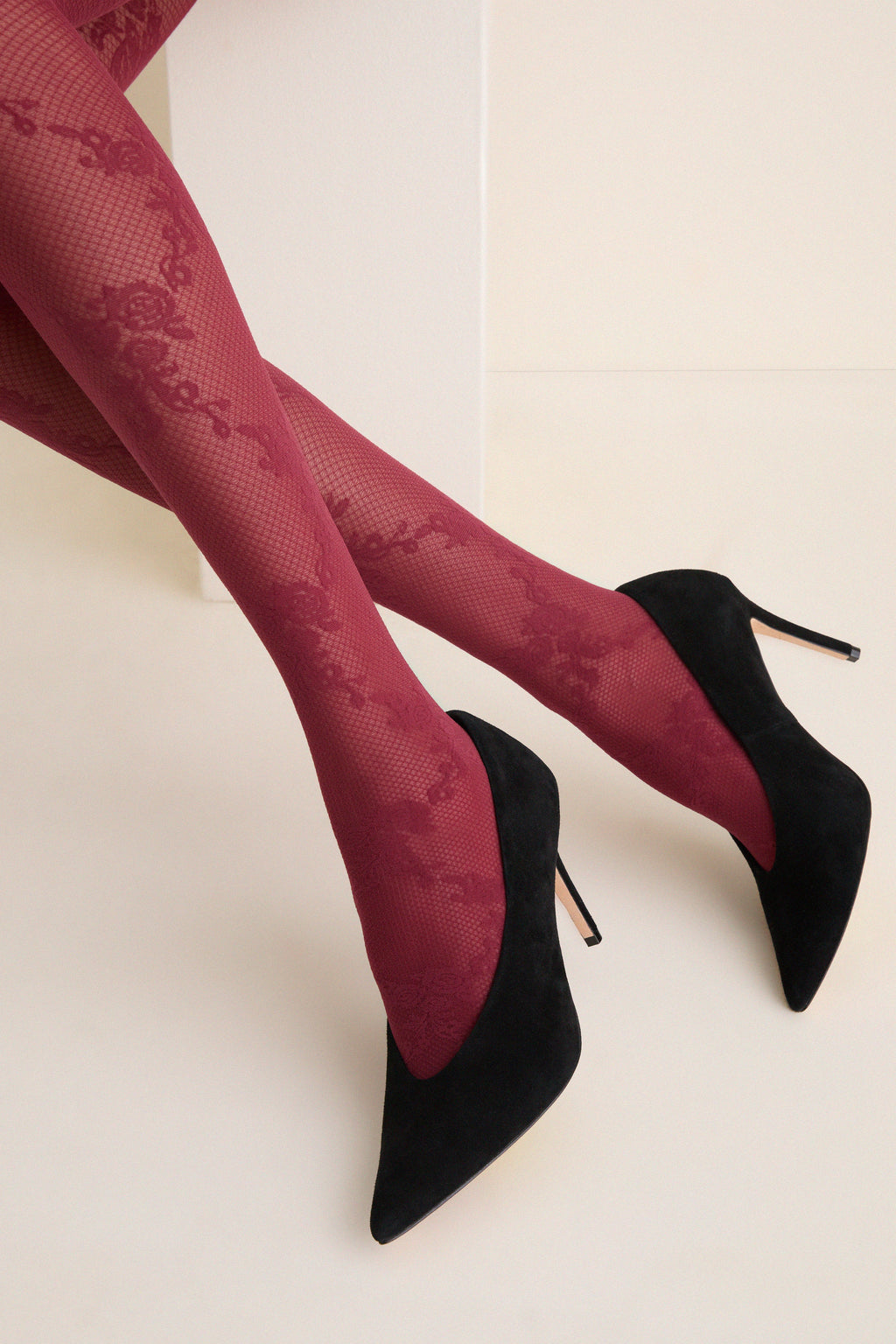 Bordeaux Floral Lace Tights