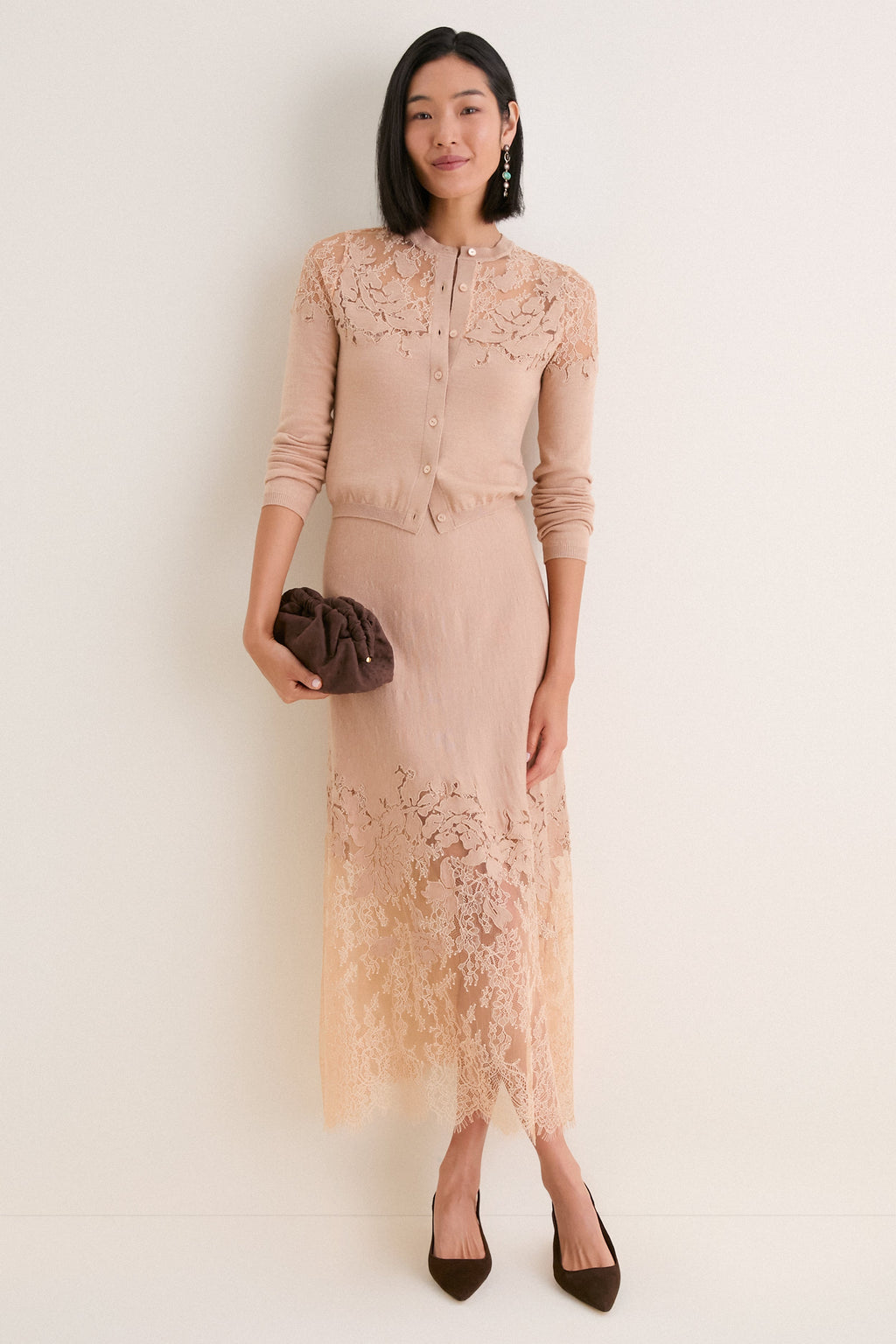 Almond Josina Lace Midi Skirt
