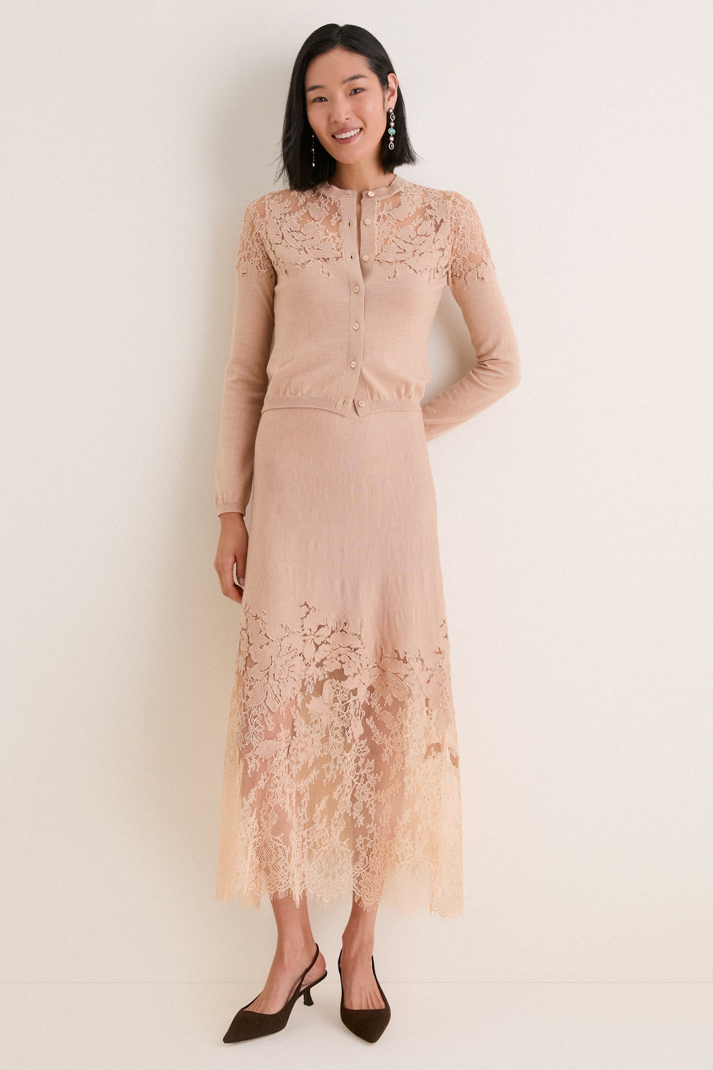 Almond Josina Lace Midi Skirt