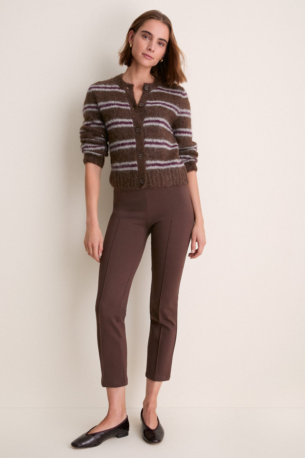 Bordeaux Stripe Timber Crewneck Cardigan