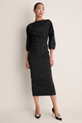 Black Moire Ezra Midi Dress