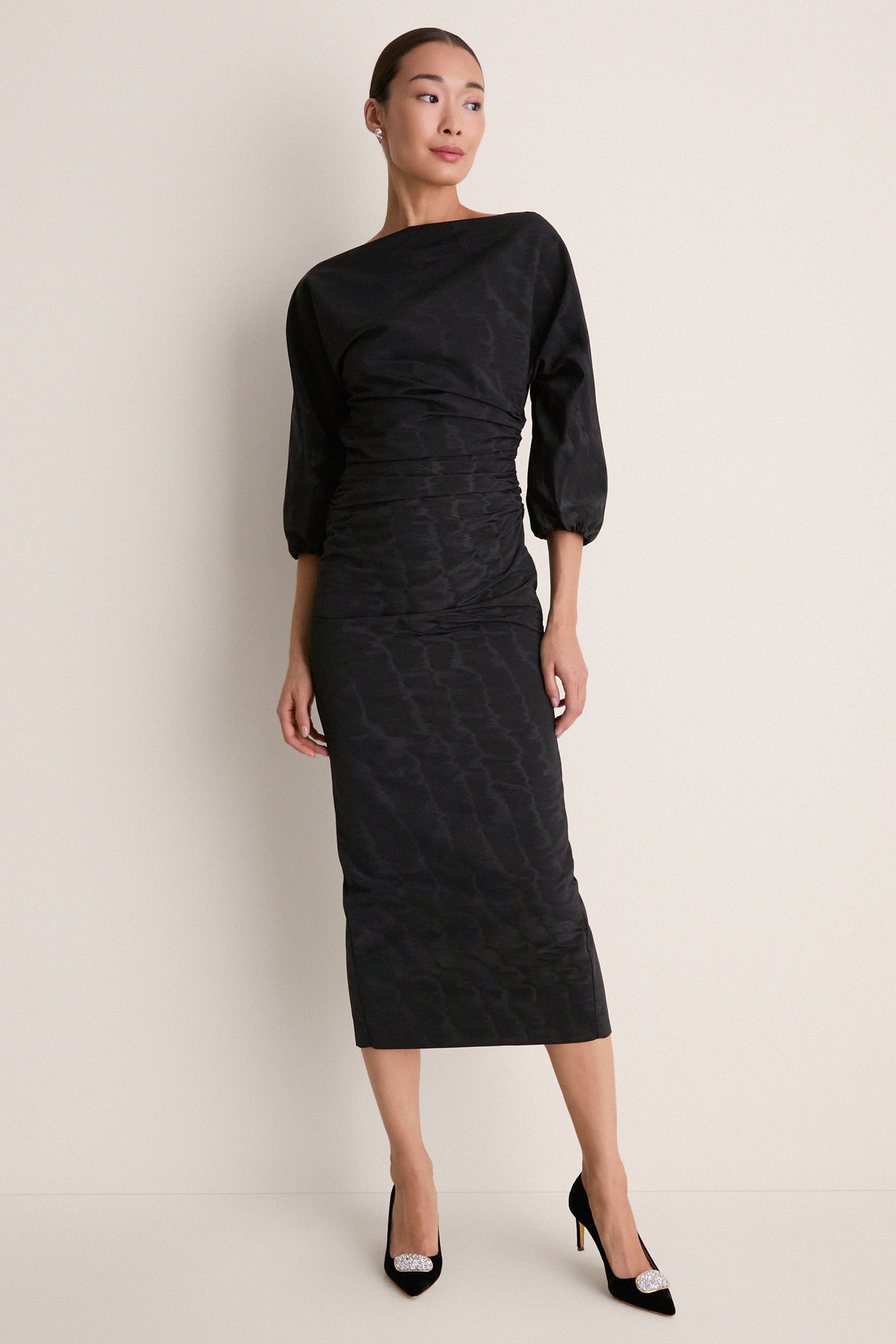 Black Moire Ezra Midi Dress