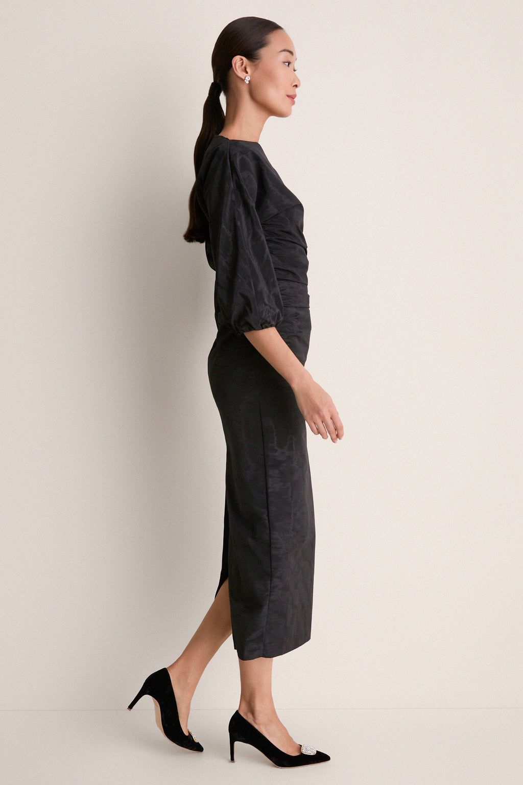 Black Moire Ezra Midi Dress
