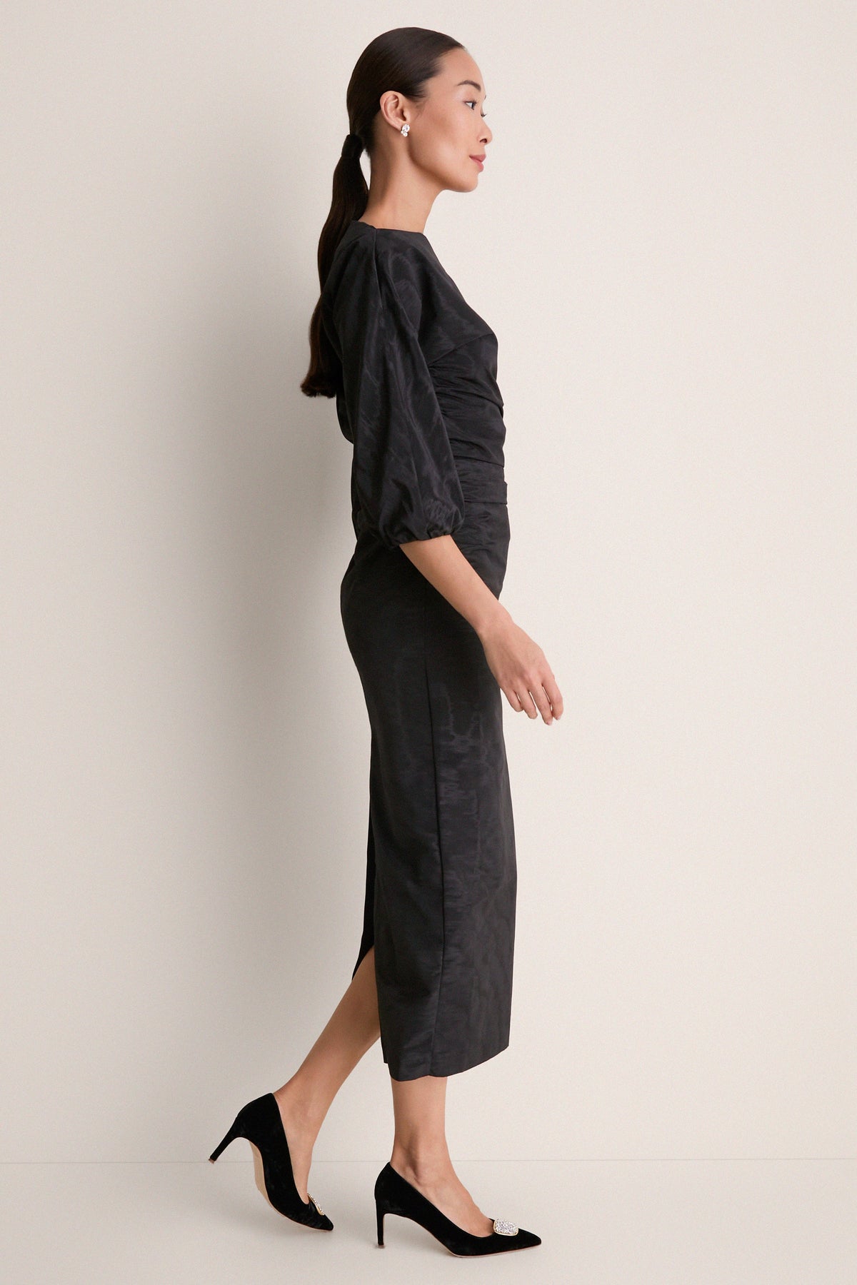 Black Moire Ezra Midi Dress