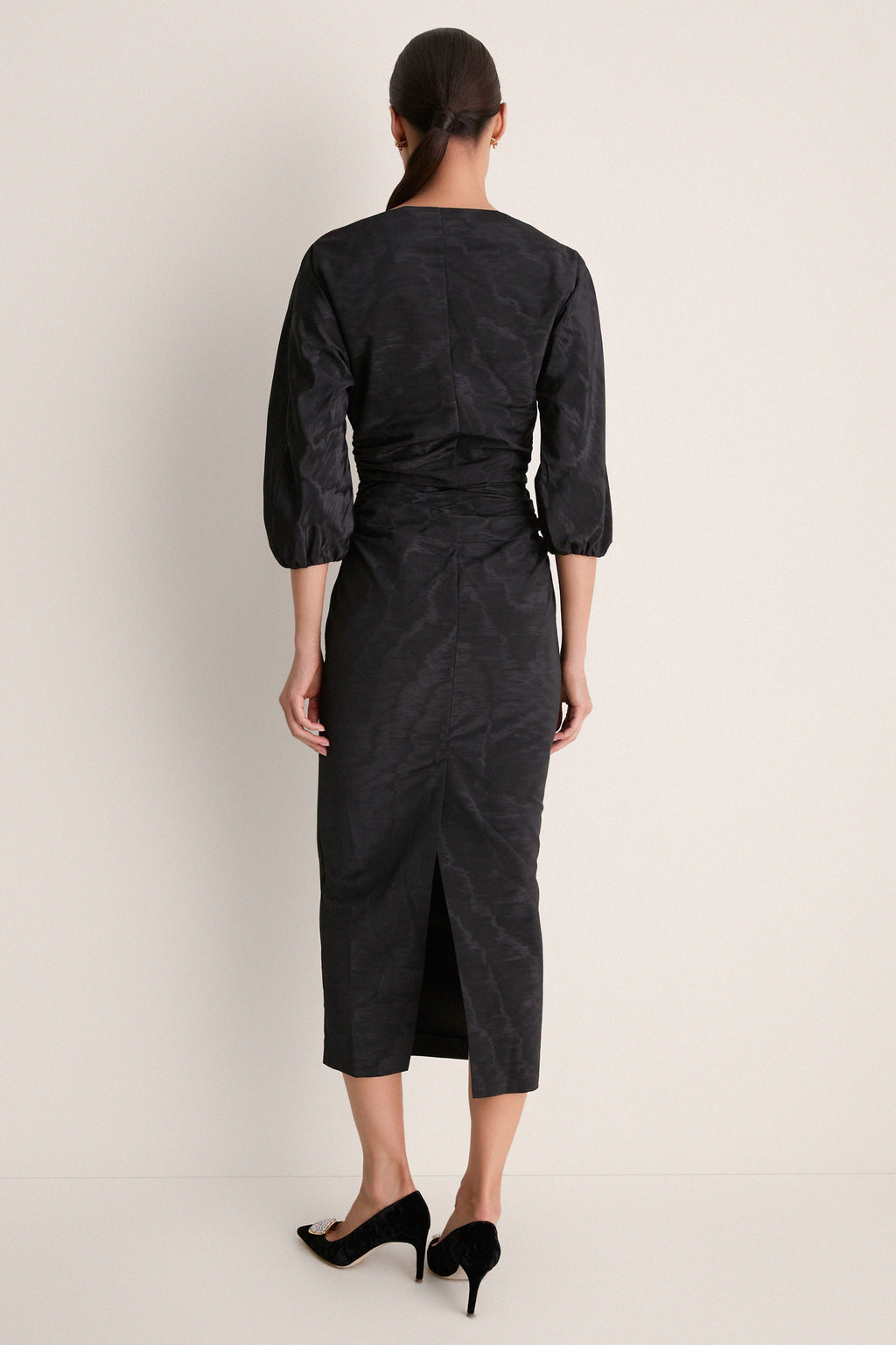 Black Moire Ezra Midi Dress