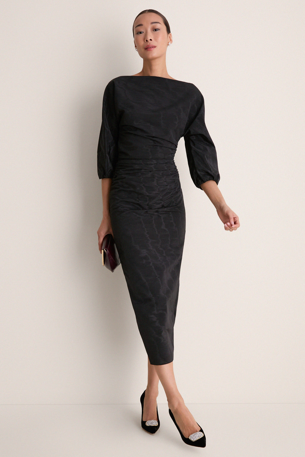 Black Moire Ezra Midi Dress