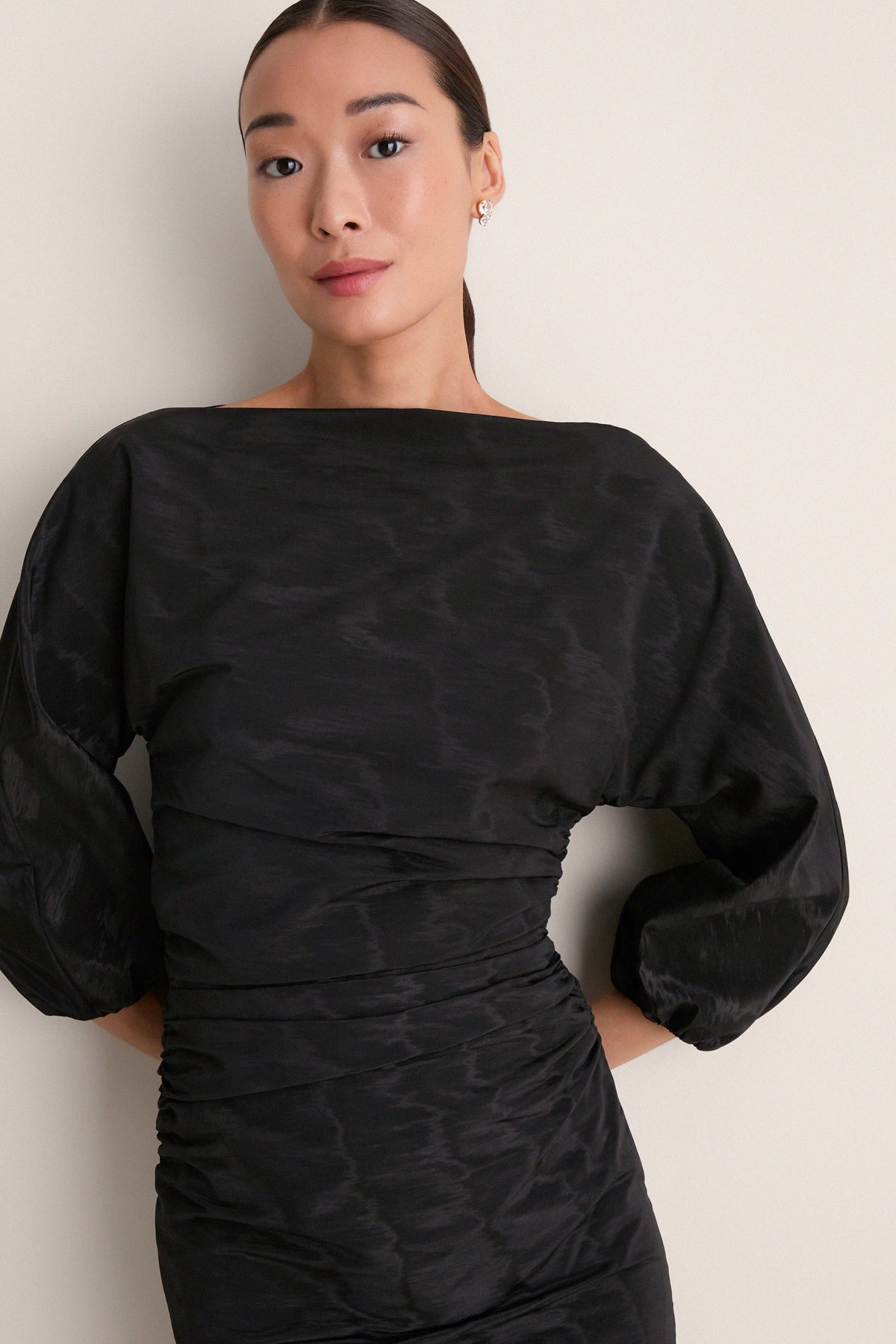Black Moire Ezra Midi Dress