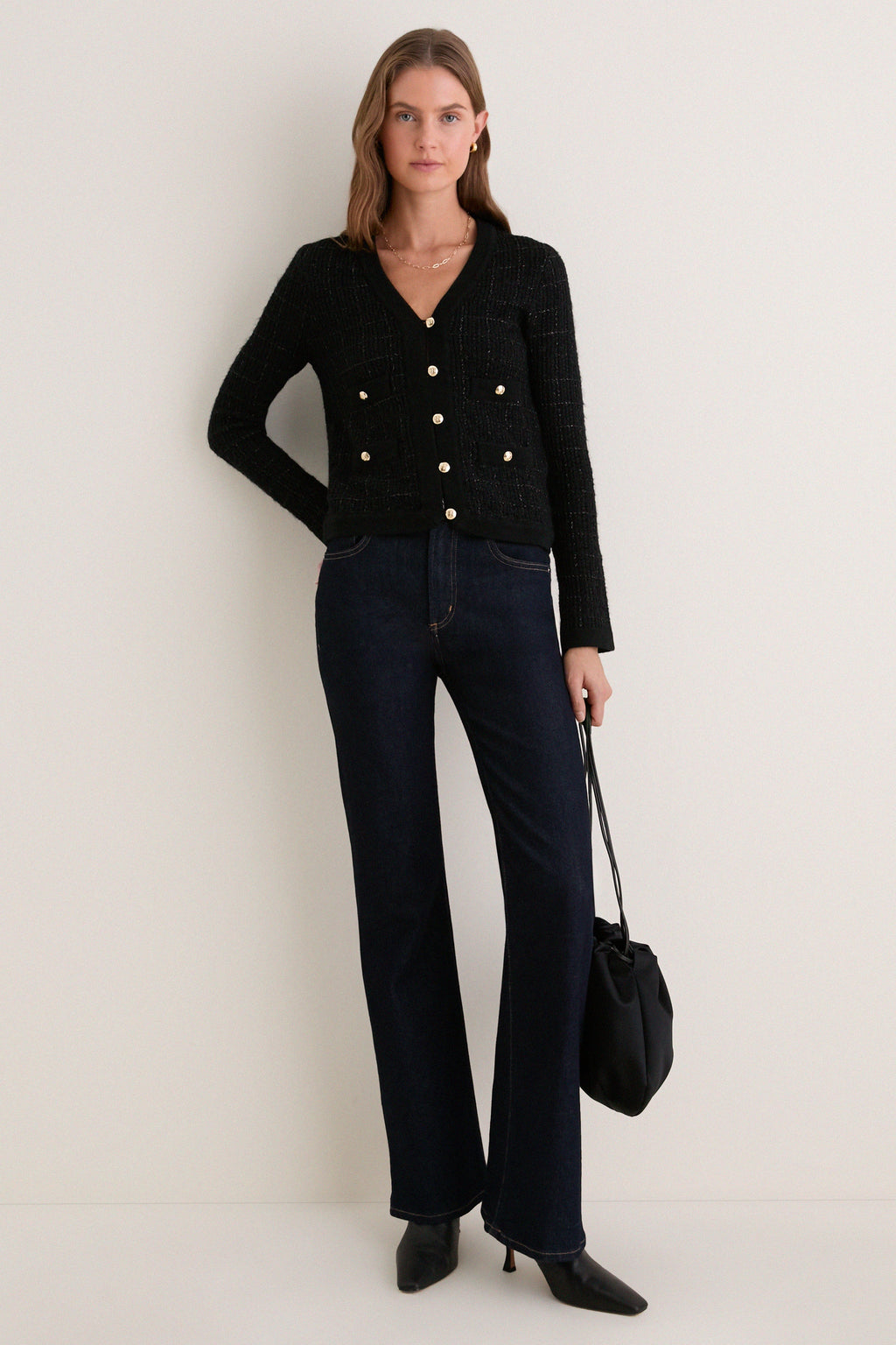 Black Tessa Tweed Cardigan