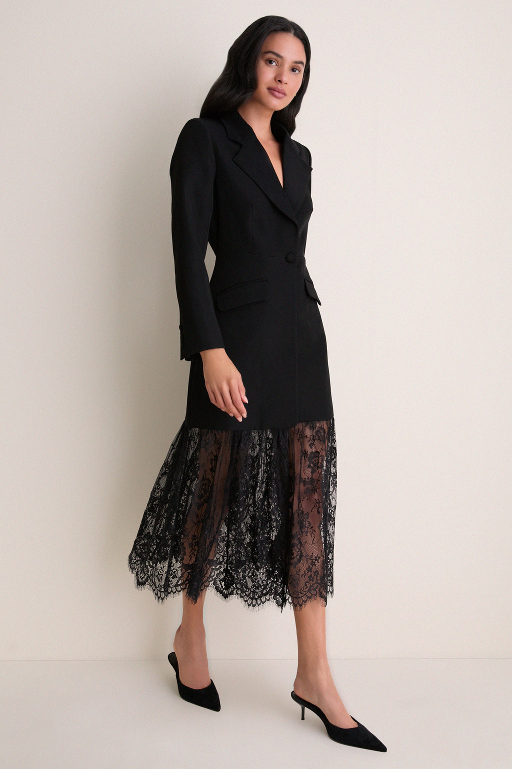 Black Mixed-Media Lace Imogen Blazer Dress