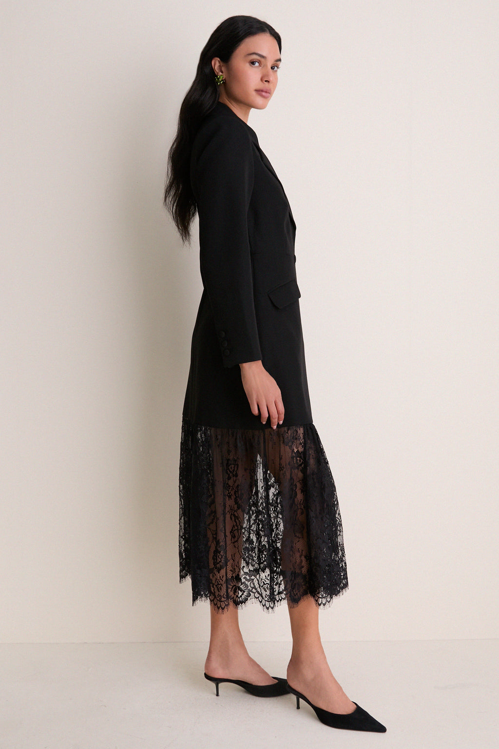 Black Mixed-Media Lace Imogen Blazer Dress