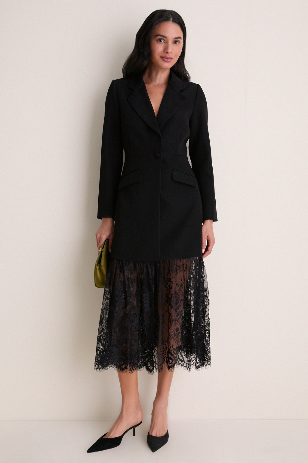 Black Mixed-Media Lace Imogen Blazer Dress