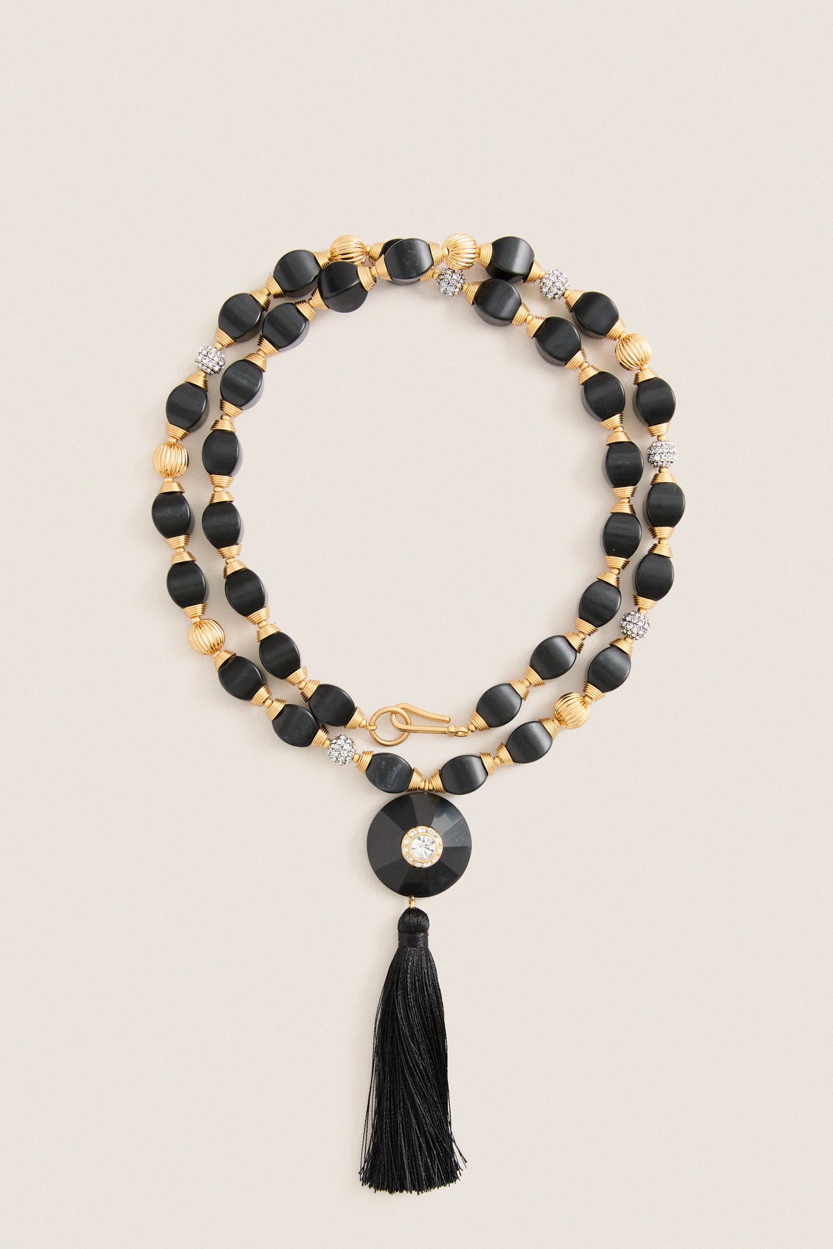Black Beaded Tassel Necklace