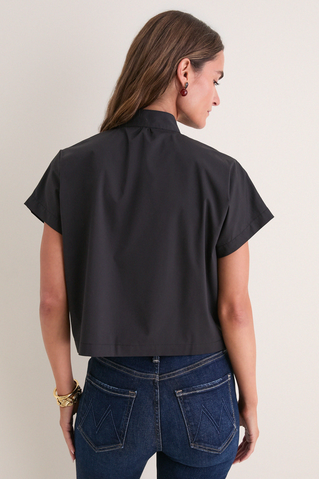 Black Cotton Poplin Pintuck Avery Shirt