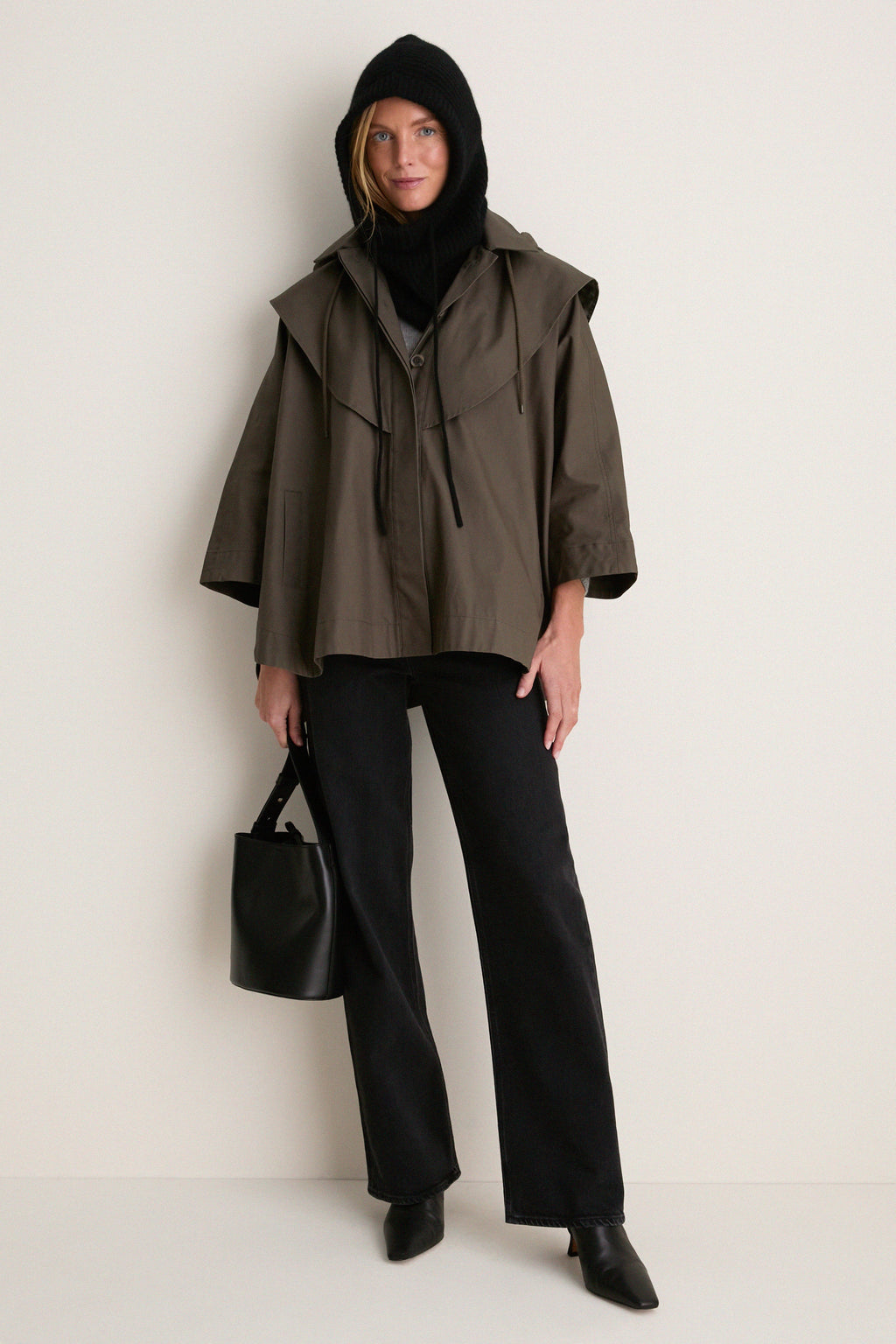 Black Cashmere Ribbed Balaclava