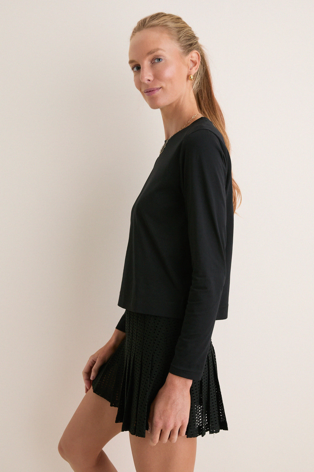 Black Long Sleeve Performance Cotton Sasha Tee