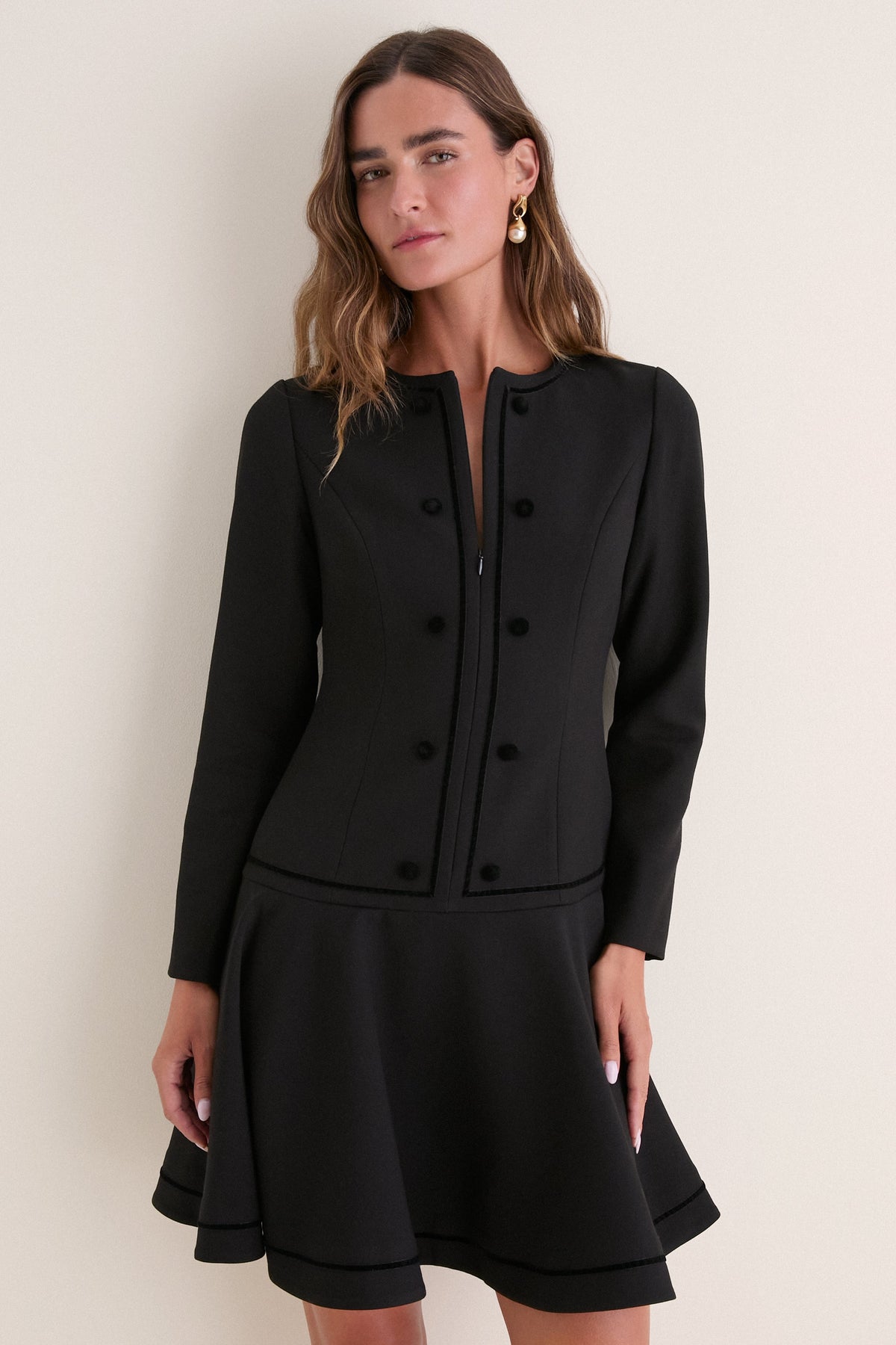 Black Velvet Trim Madeline Mini Dress