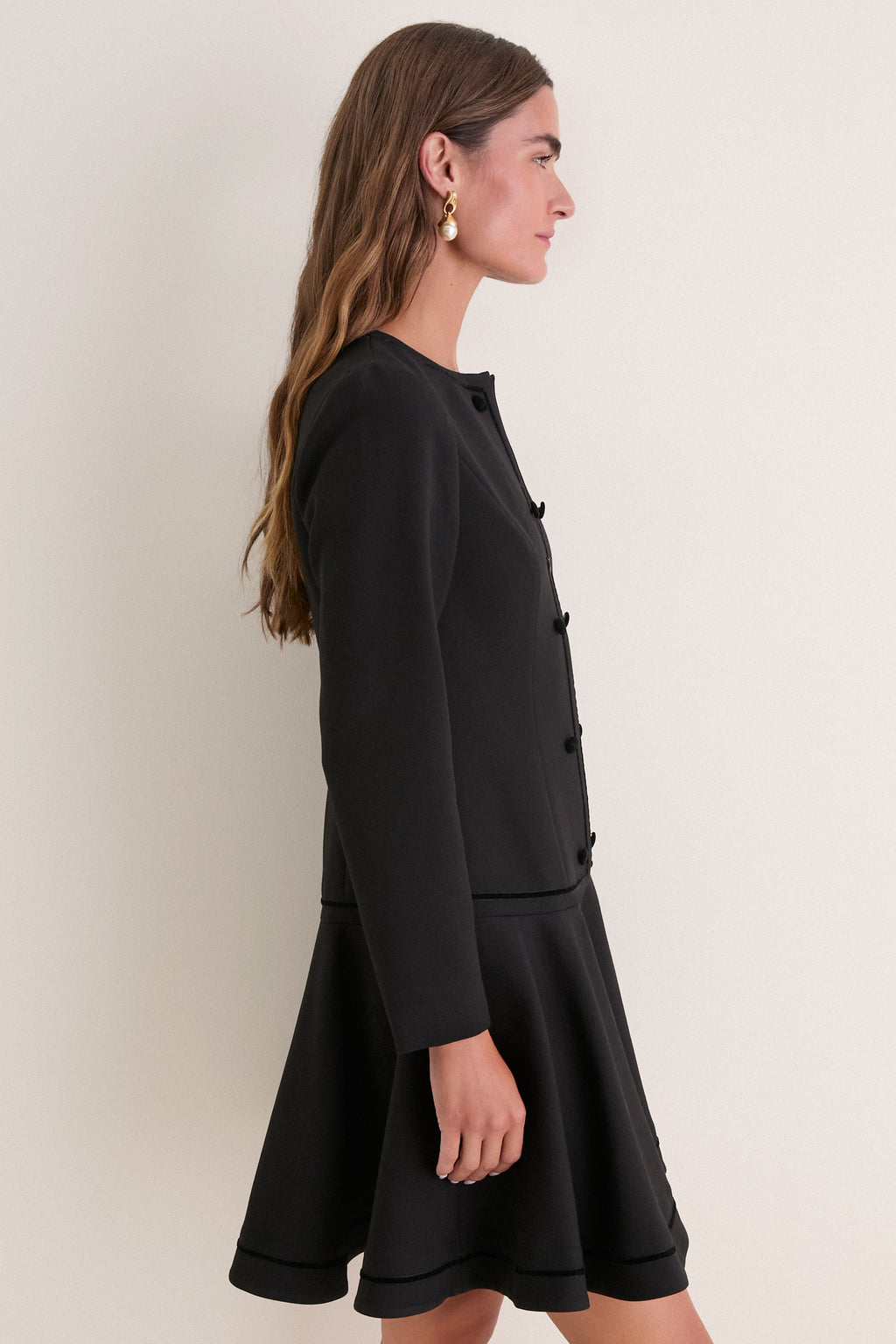 Black Velvet Trim Madeline Mini Dress