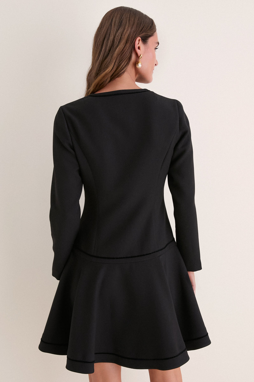 Black Velvet Trim Madeline Mini Dress