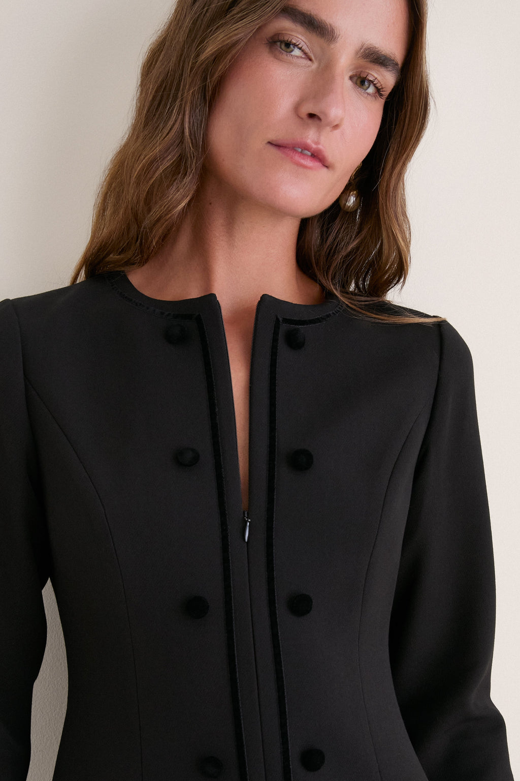 Black Velvet Trim Madeline Mini Dress