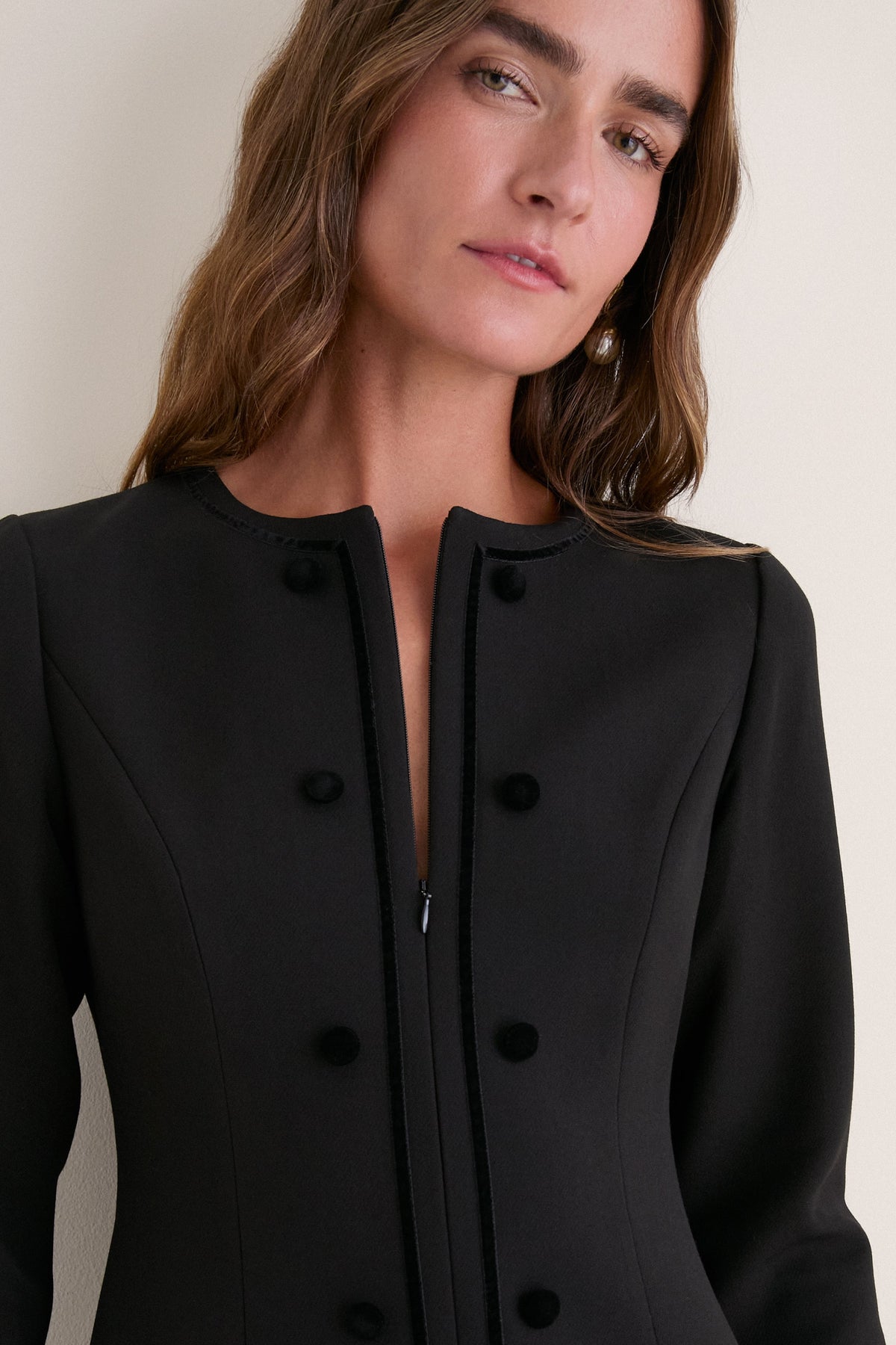 Black Velvet Trim Madeline Mini Dress