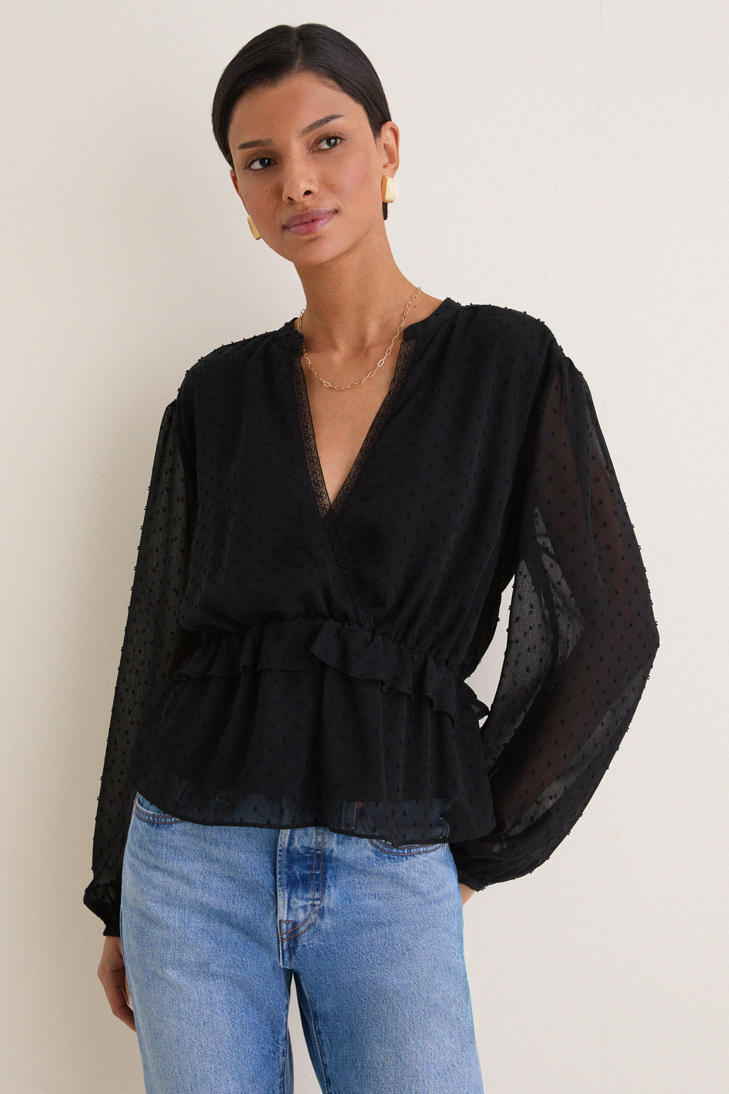 Black Textured Dot Selwyn Blouse