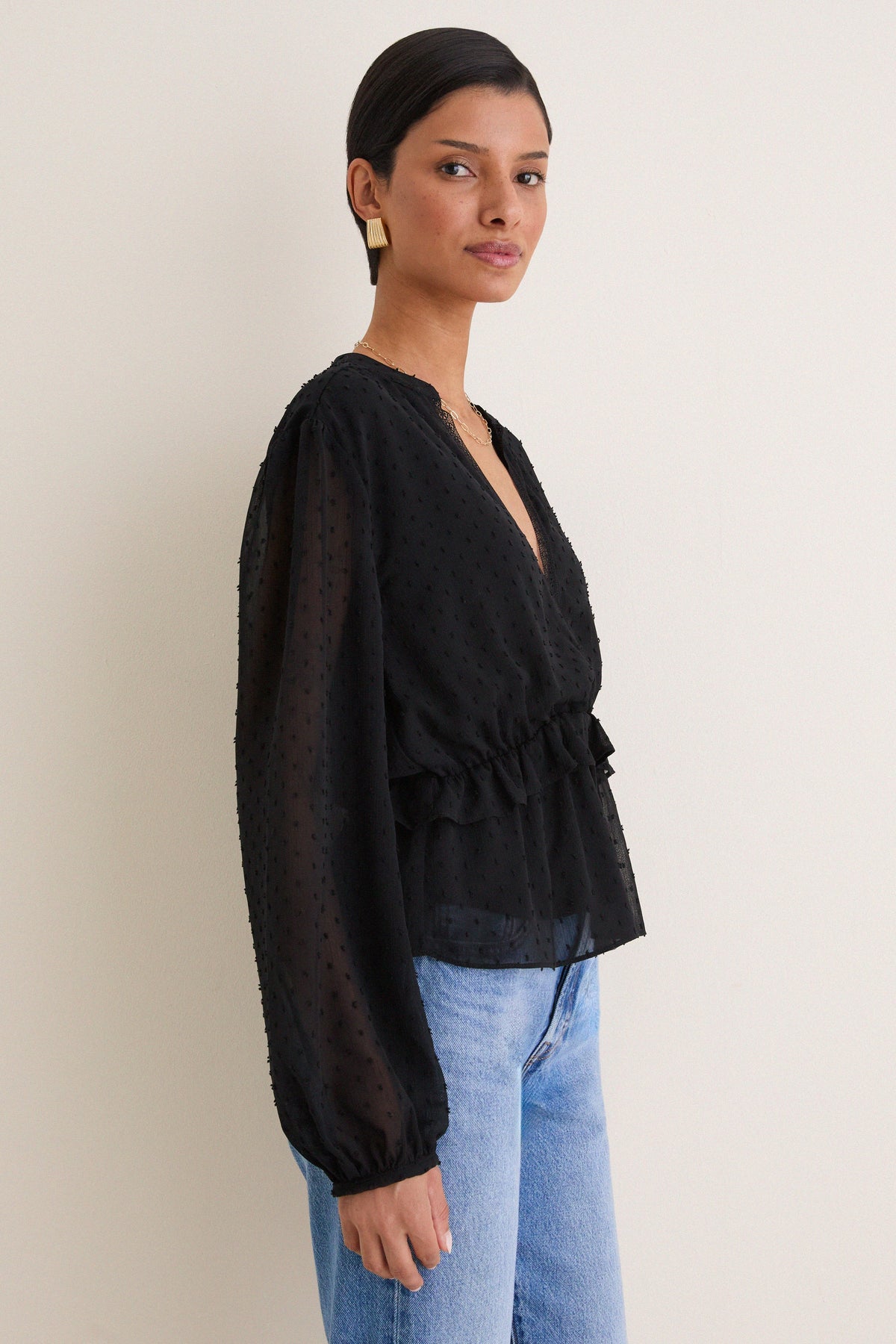 Black Textured Dot Selwyn Blouse