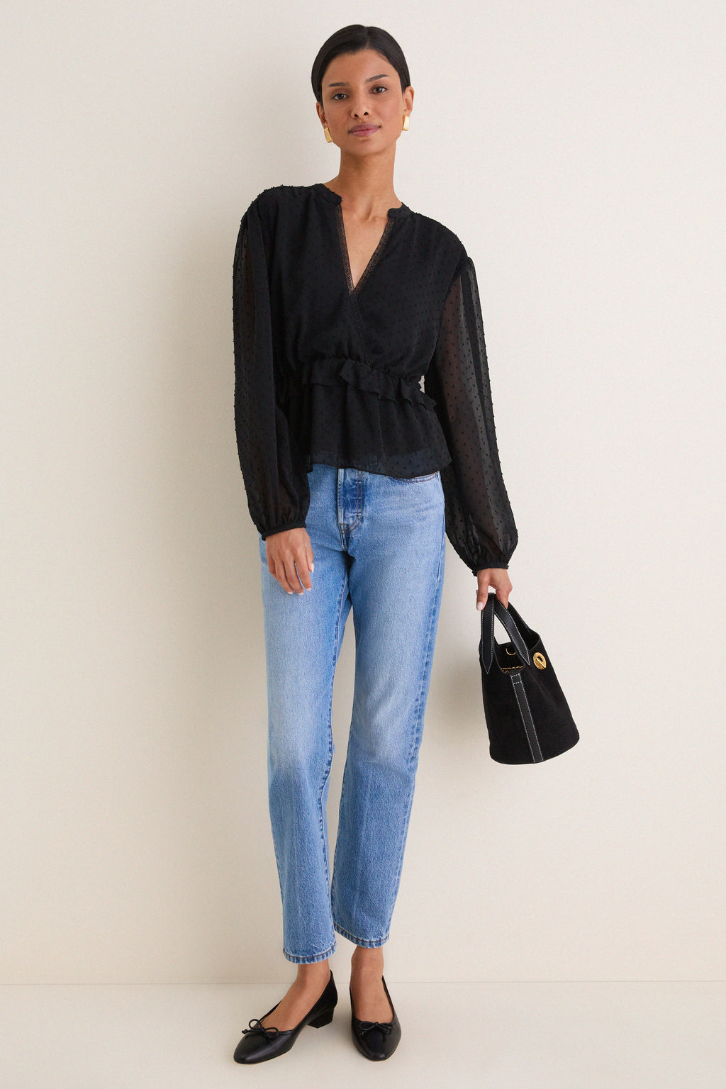 Black Textured Dot Selwyn Blouse