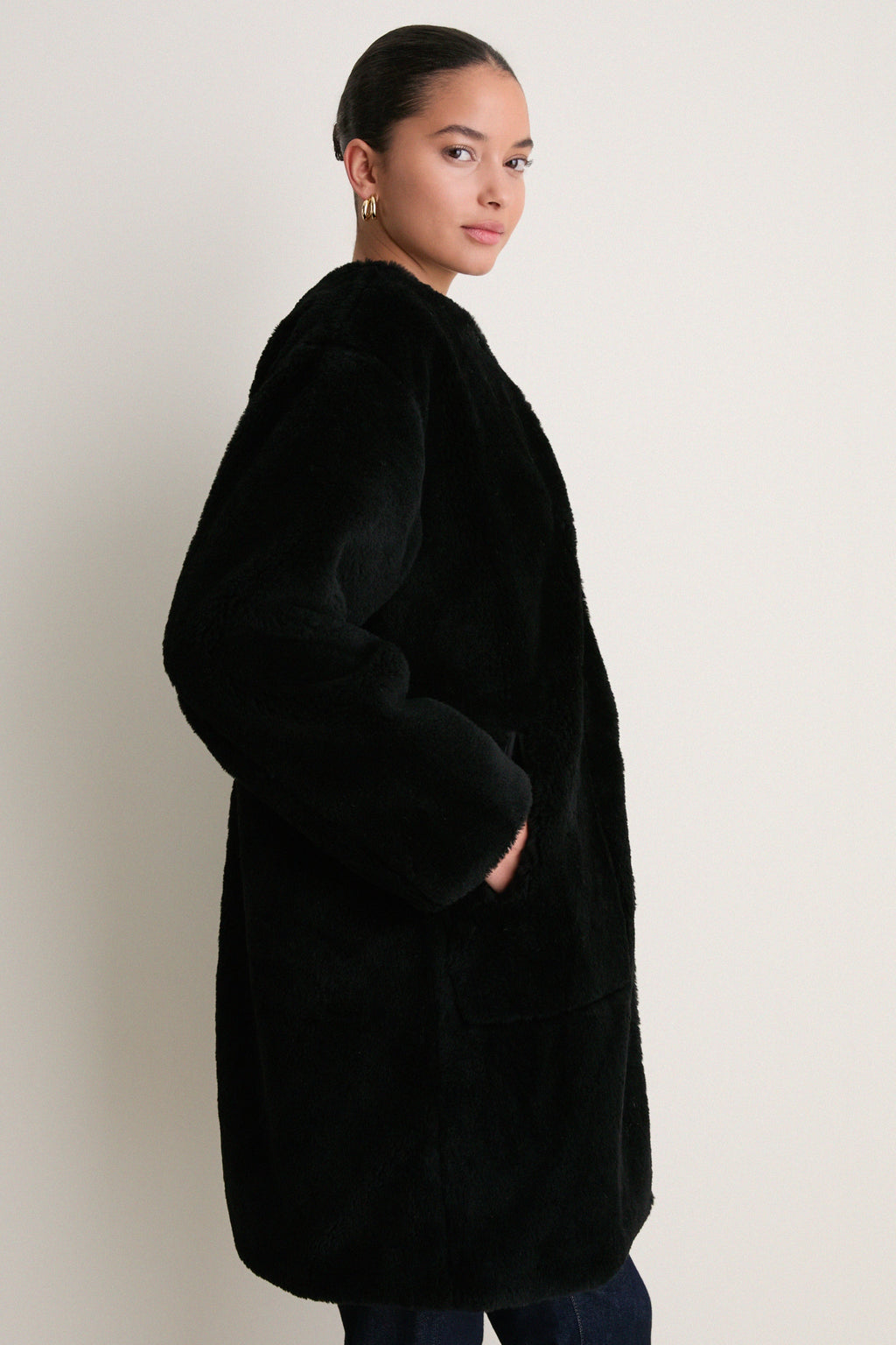 Black Martina Long Sherpa Coat