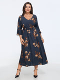 Floral Print Shirred Waist Midi Dress