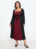 Stretchy Knit Adjustable Tie Frill Trim Midi Dress