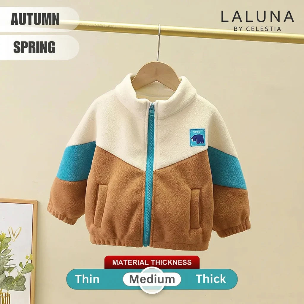 Beige Brown N Blue Color Block Jacket