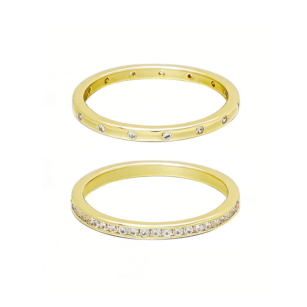 14k Gold Plated 1/2 Eternity and Dotted Band Set of 2 Rings