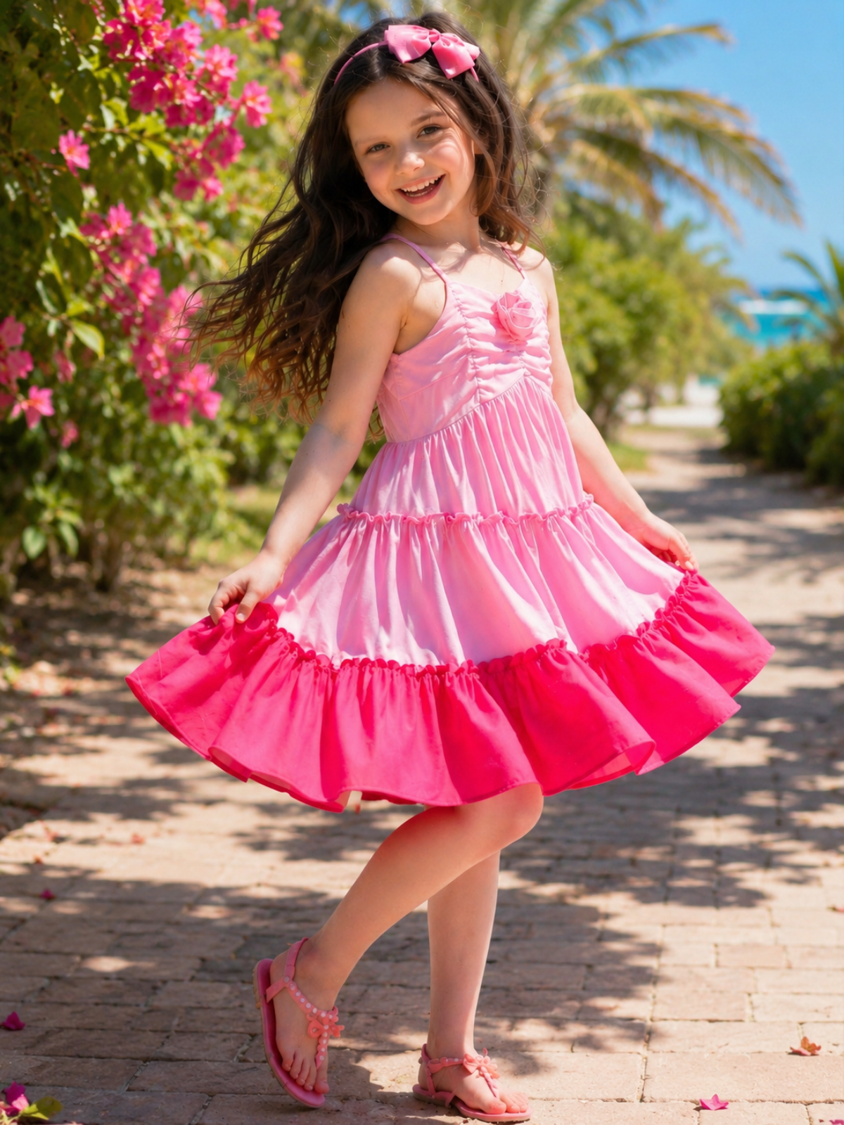 Blushing Pink Ombre Rosette Tiered Dress