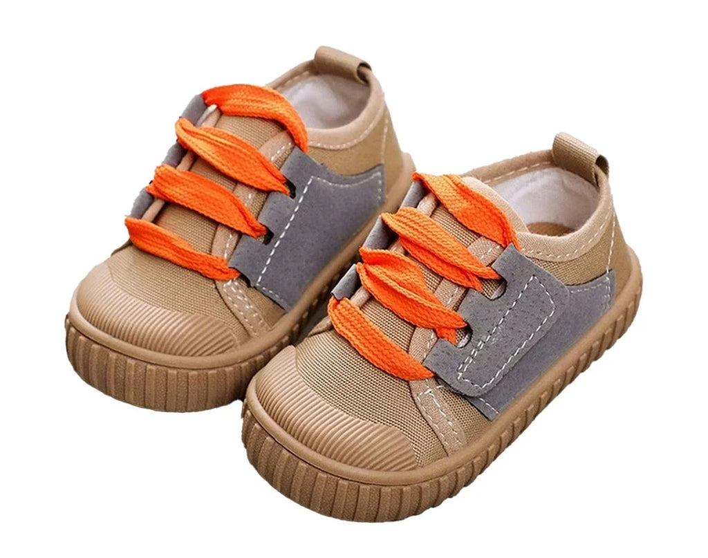 Brown Casual Style Kids Shoes with Orange Laces