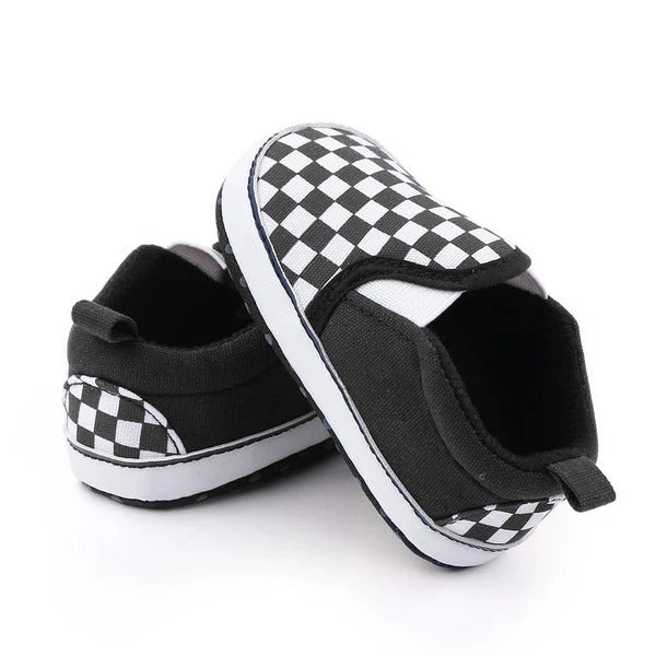 Black and White Check Pattern Baby Shoes