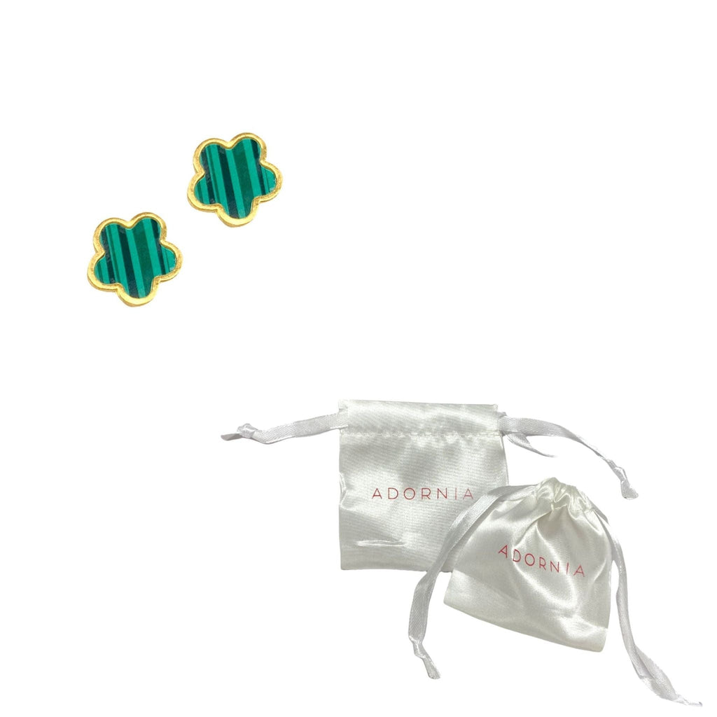 14k Gold Plated Green Clover Stud Earrings
