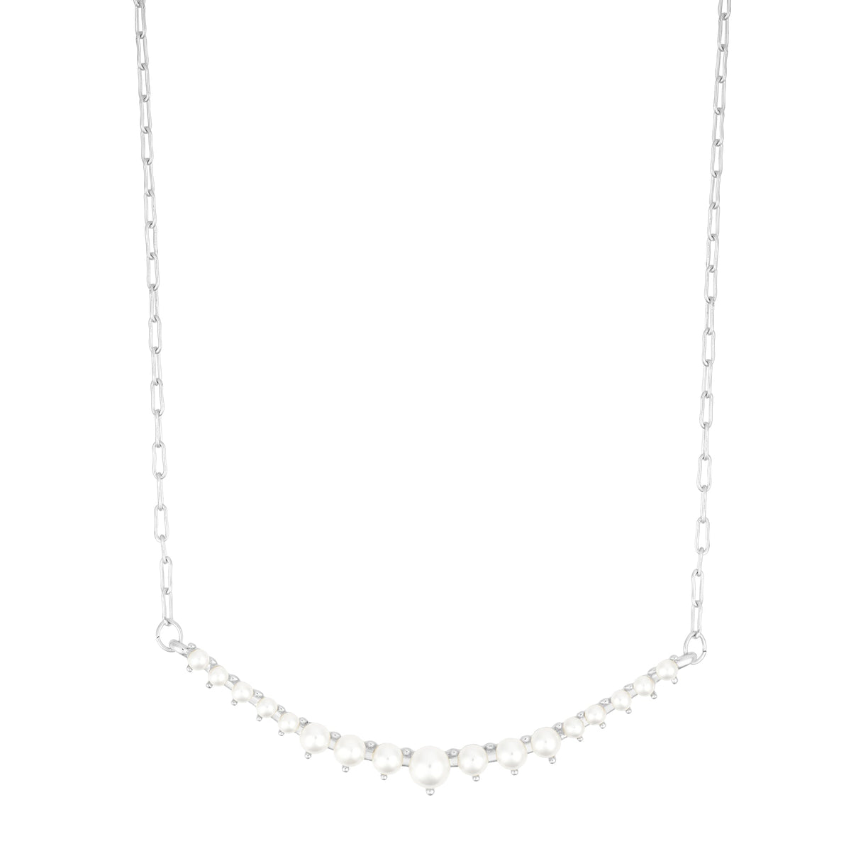 Silver Plated Pearl Curved Bar Necklace