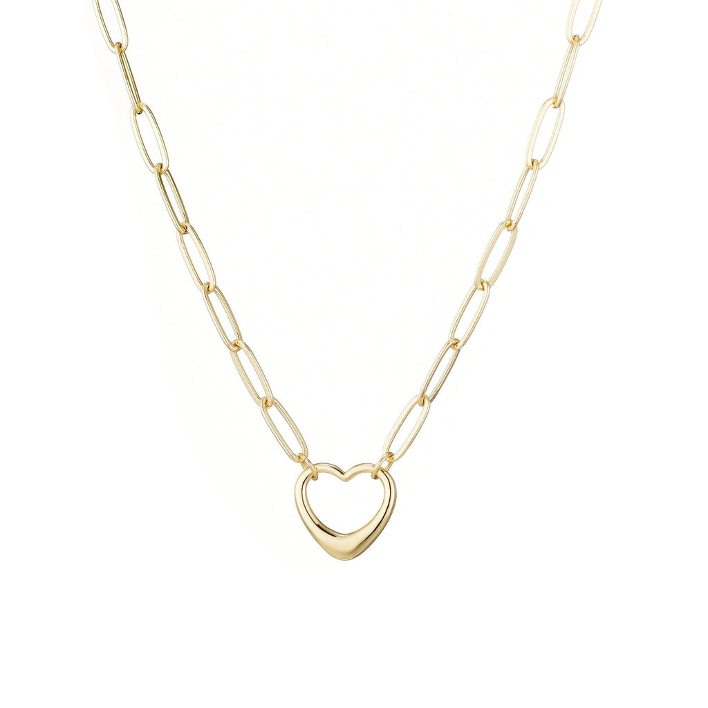 14k Gold Plated Paperclip Chain Outline Heart Necklace