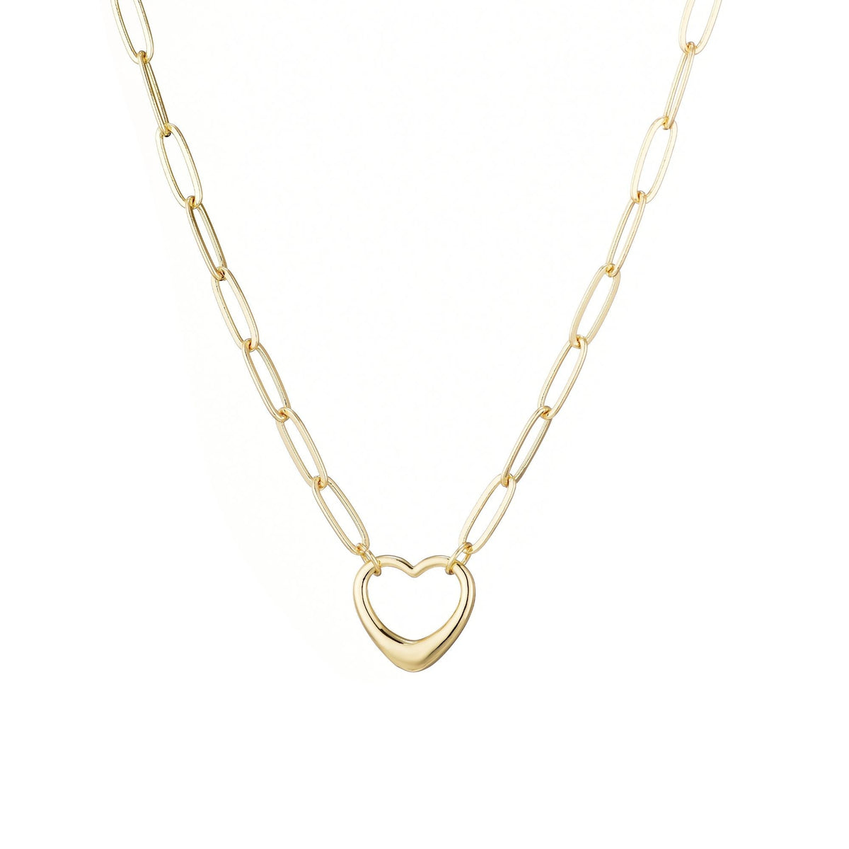 14k Gold Plated Paperclip Chain Outline Heart Necklace